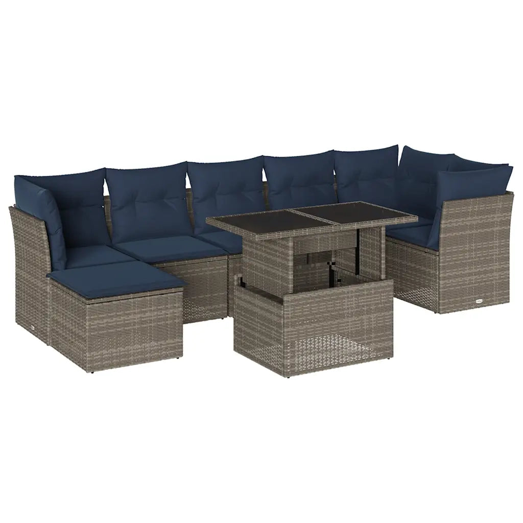 Set Divani da Giardino 8 pz con Cuscini Grigio in Polyrattan 3266751