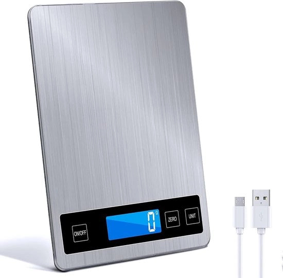 Ponderatore elettronico per cucina con display LCD - 33 lb/15 kg - Acciaio inossidabile - Vetro resistente - Preciso fino a 1 g - Compatibile con USB o batterie