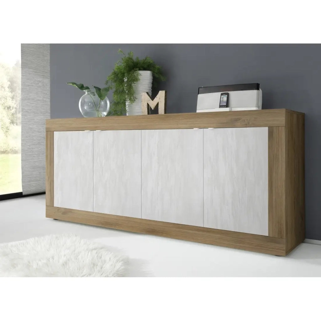 Credenza a 4 porte collezione ACCESS. Colori bianco e rovere scuro.