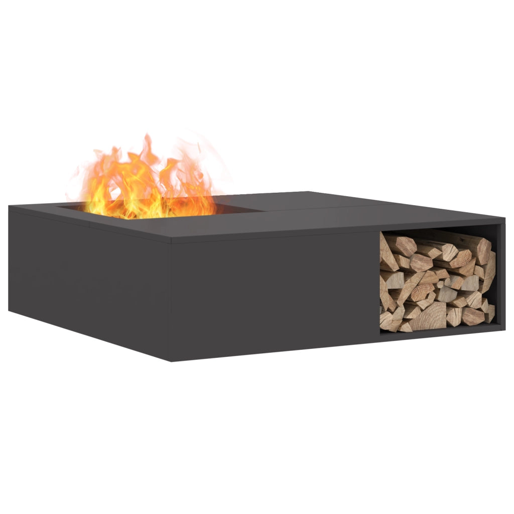 Braciere con Stoccaggio per Tronchi Nero 100x100x30 cm Acciaio