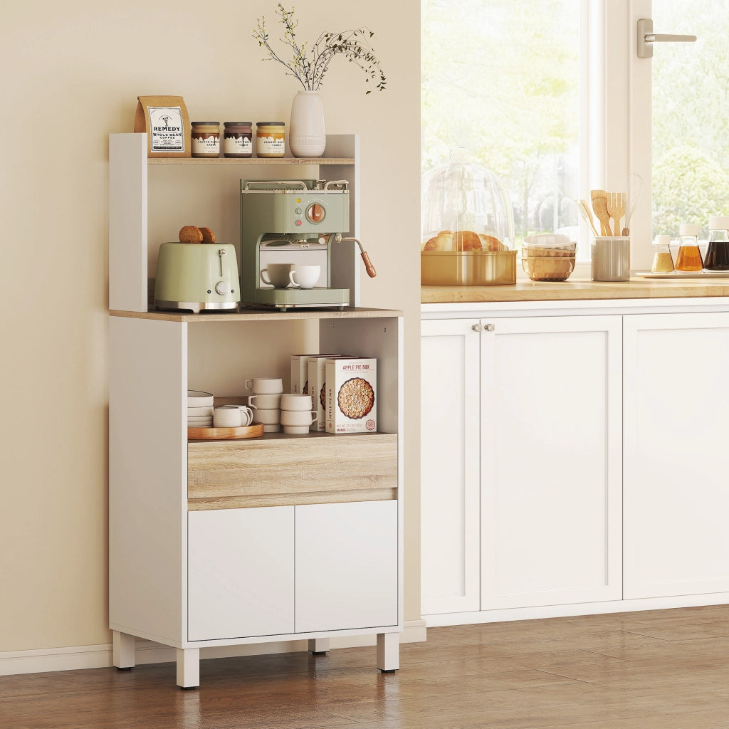 Buffet Cucina con Ante, Cassetto e Ripiano Superiore ¨C Zephmum ¨C Quercia e Bianco 60x40x131 cm