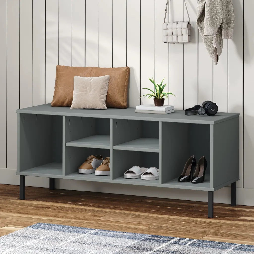 Scarpiera | Mobile per scarpe Gambe Metallo Grigio 106x35x45cm Legno Massello OSLO