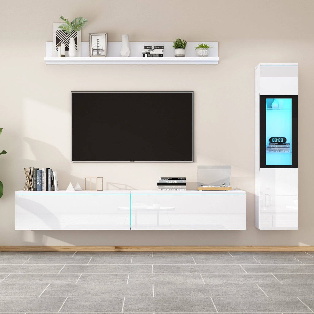 Cassettiera per TV bianca in truciolato lucido lunghezza 180 cm