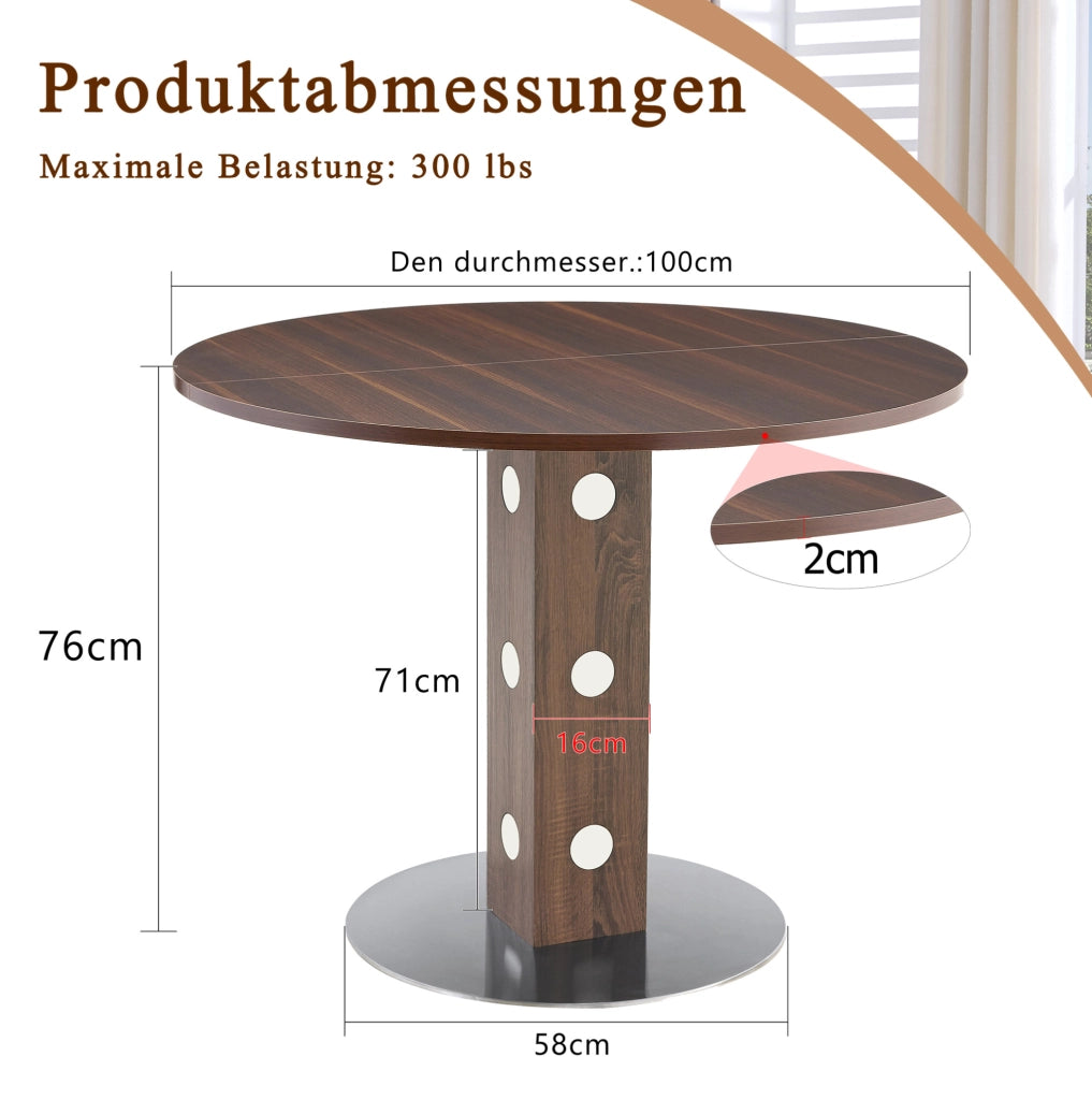 Tavolo da pranzo 100x100x76 cm; resistente all'acqua e ai graffi; MDF; noce