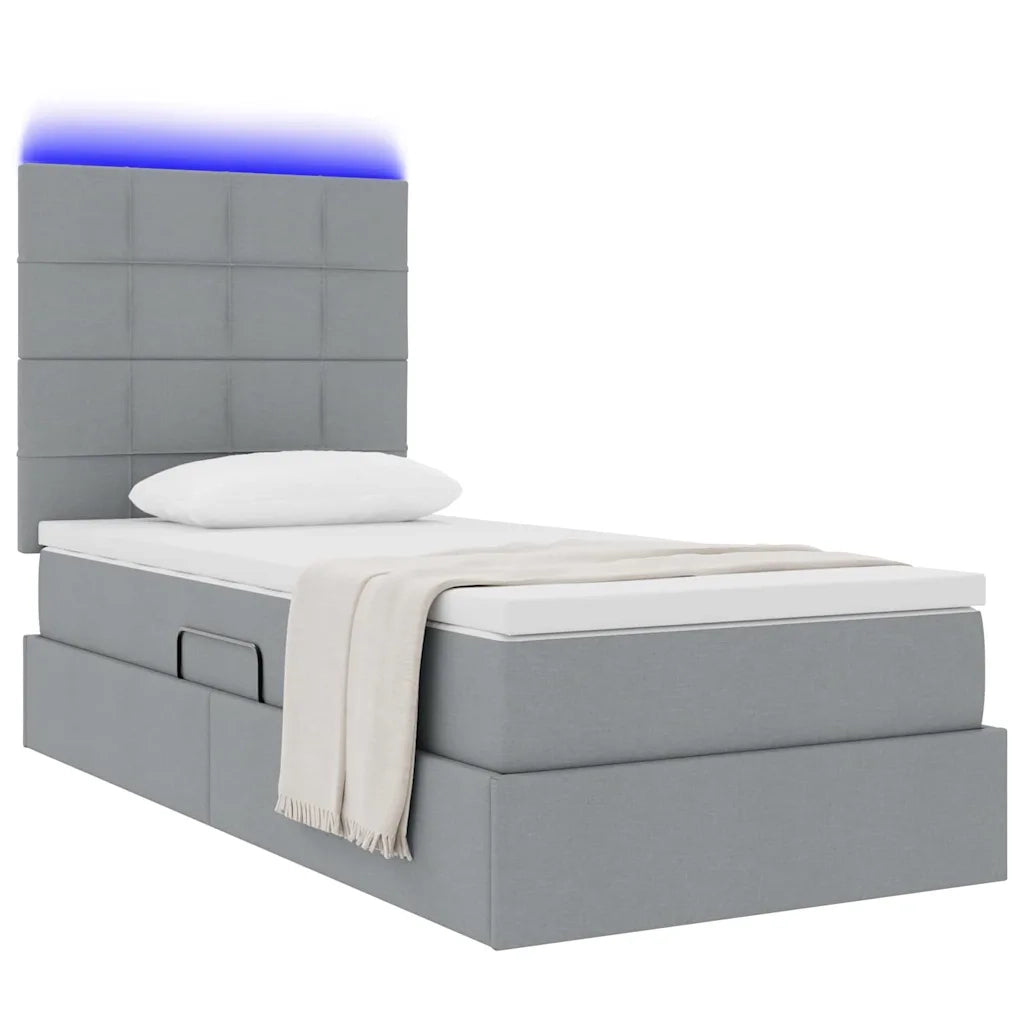 Letto con contenitore e LED con led Grigio chiaro 90 x 190 cm