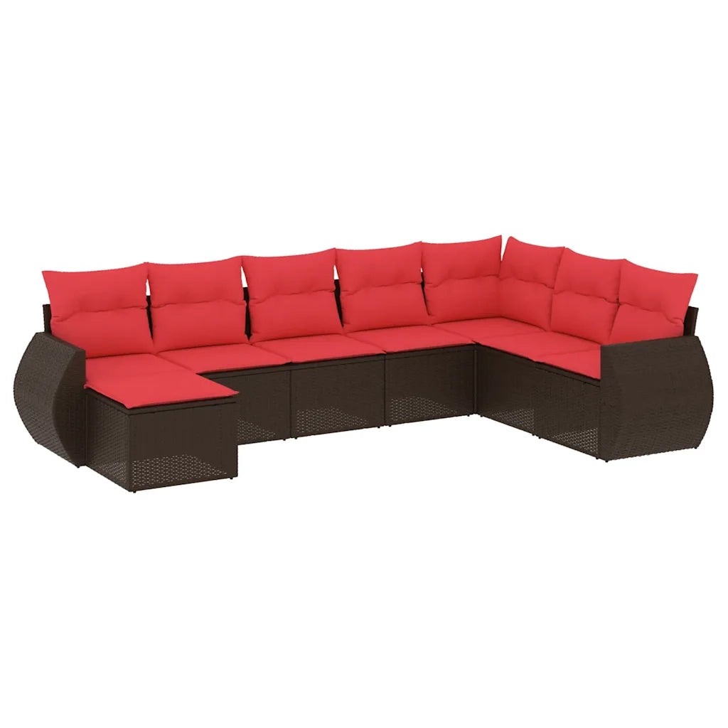 Set Divani da Giardino 8 pz con Cuscini Marrone in Polyrattan 3221763