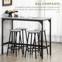 Set da Pranzo 5 Pezzi con Bancone da Bar 110x50x89.5 cm e Sgabelli Ø30x60.5 cm in Legno e Metallo Grigio e Nero