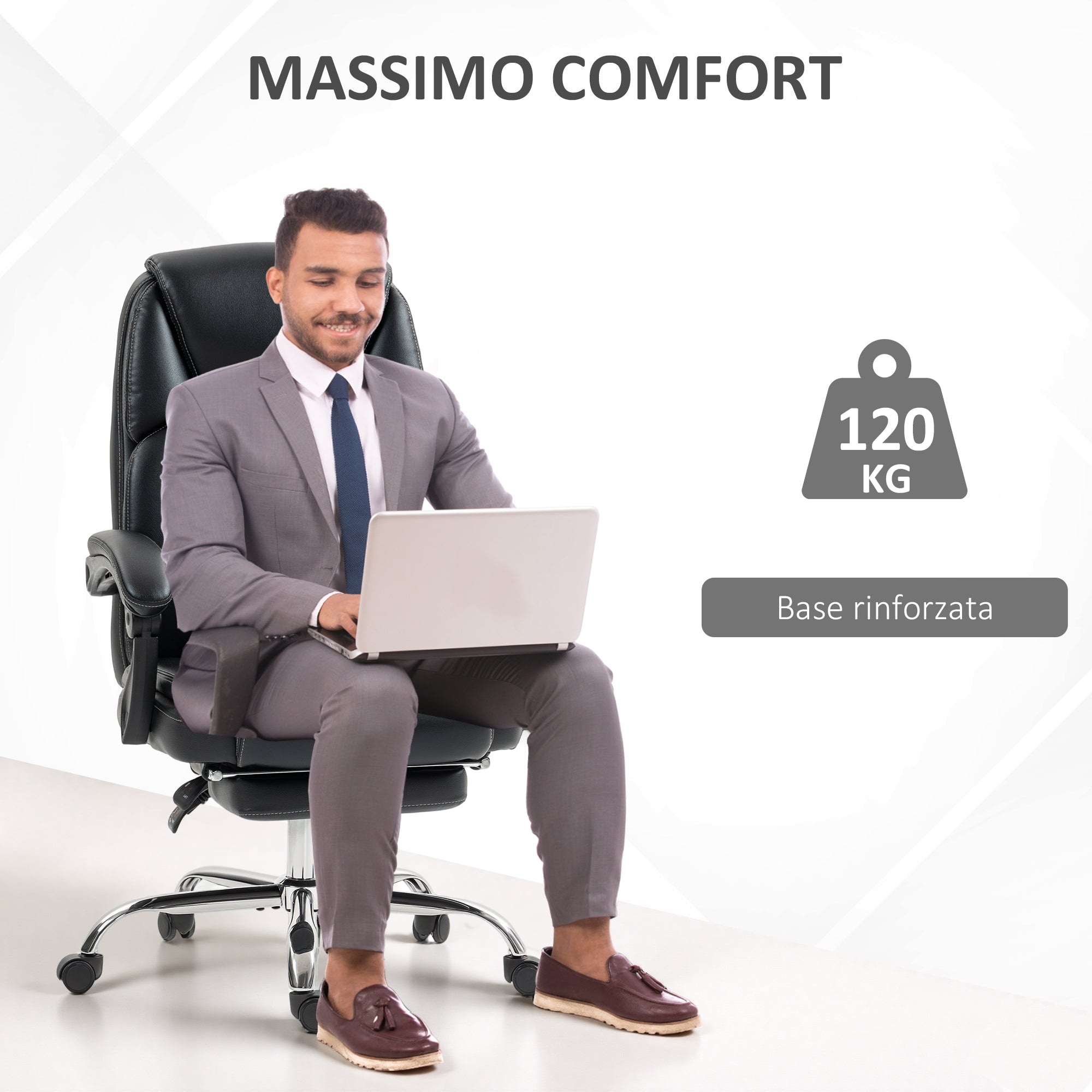 Sedia da Ufficio Reclinabile con Poggiapiedi Estraibile in Pelle PU Capacità 120 kg Nero