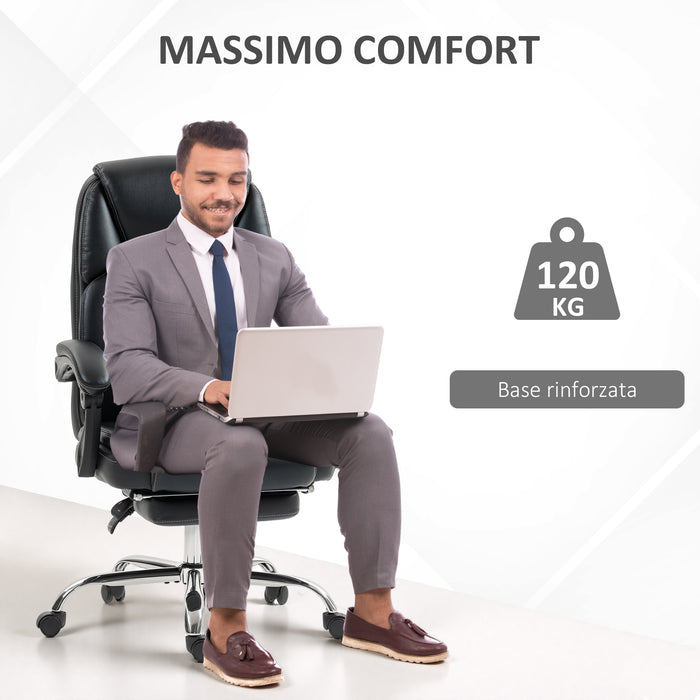 Sedia da Ufficio Reclinabile con Poggiapiedi Estraibile in Pelle PU Capacità 120 kg Nero