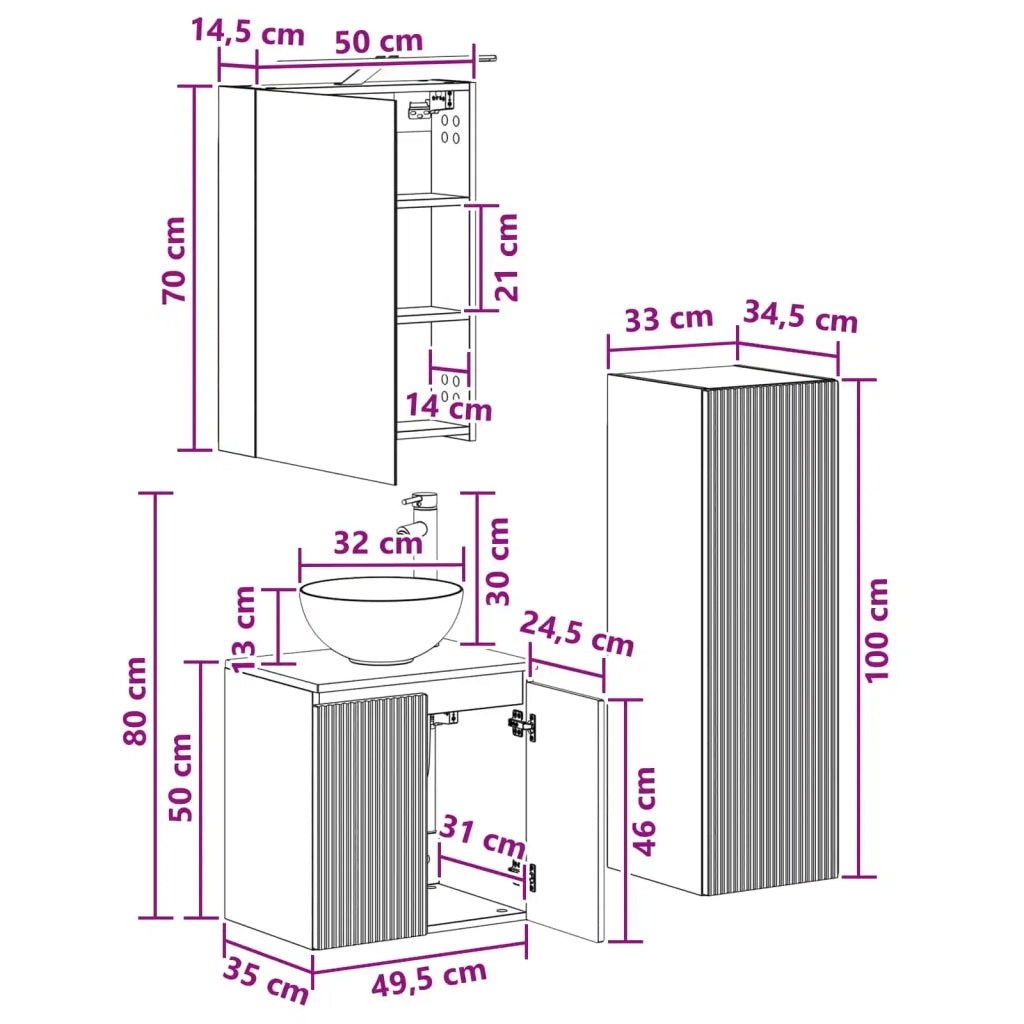 Set di mobili per il bagno 4 pcs Legno antico 3407413