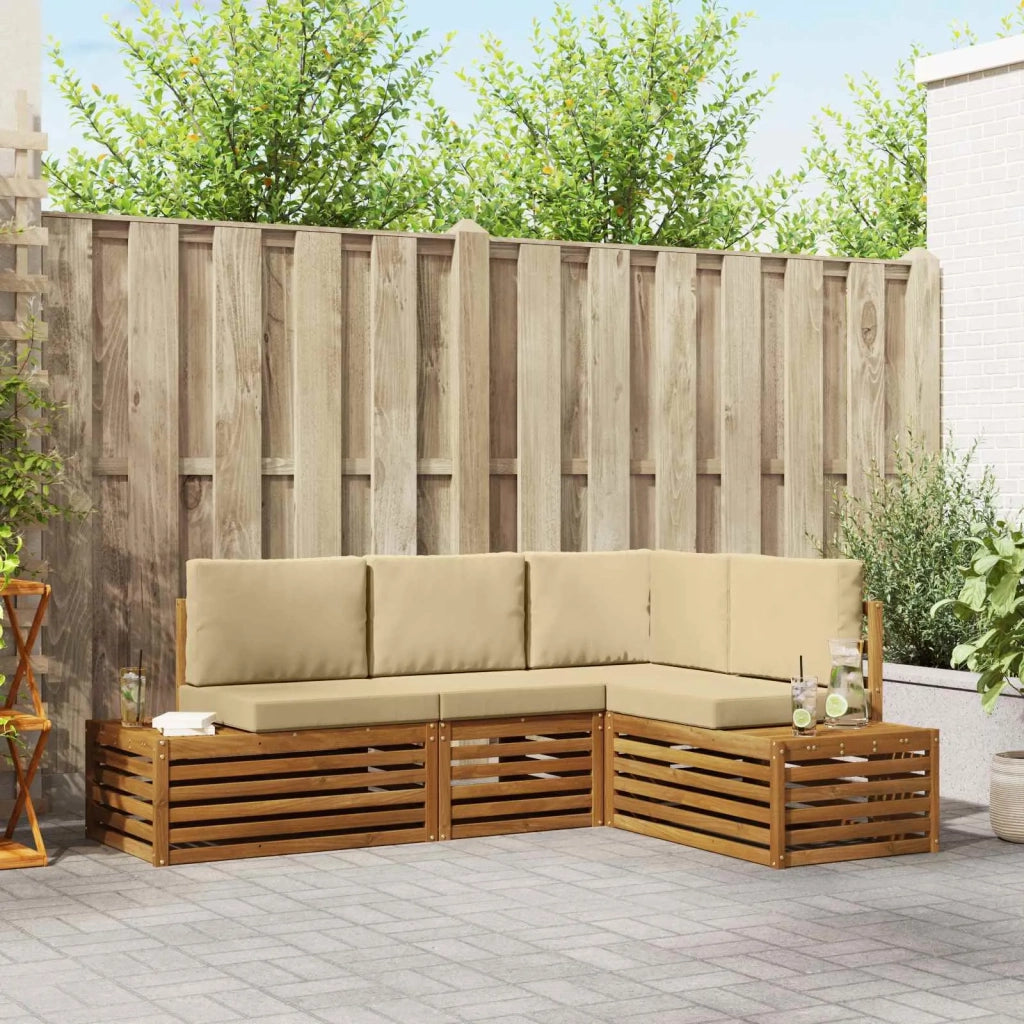 Set di divani da esterno con cuscino 4 Pezzo Naturale e Beige 3375443