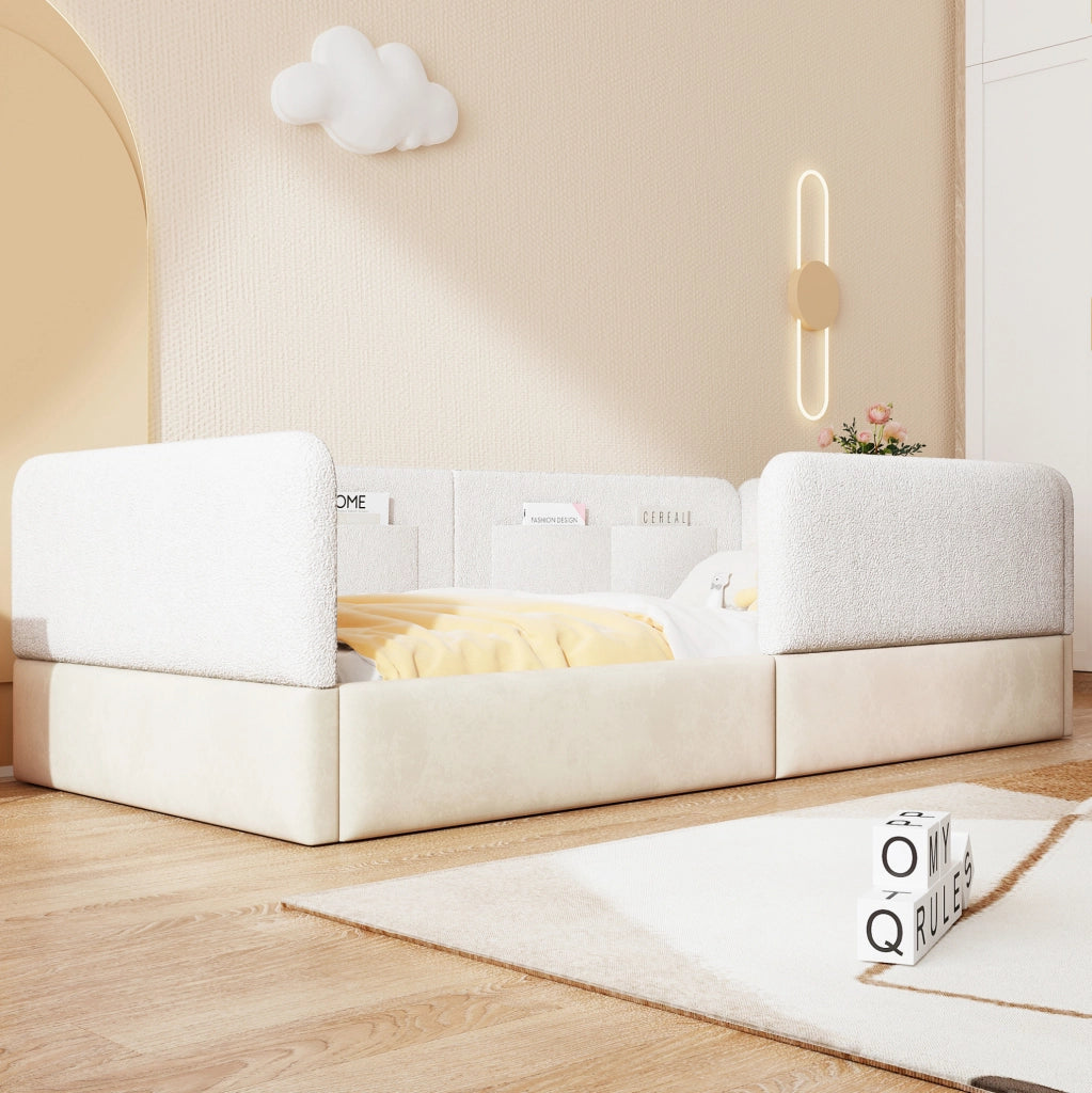 Letto imbottito 90x200 cm bianco con sponde e tasche
