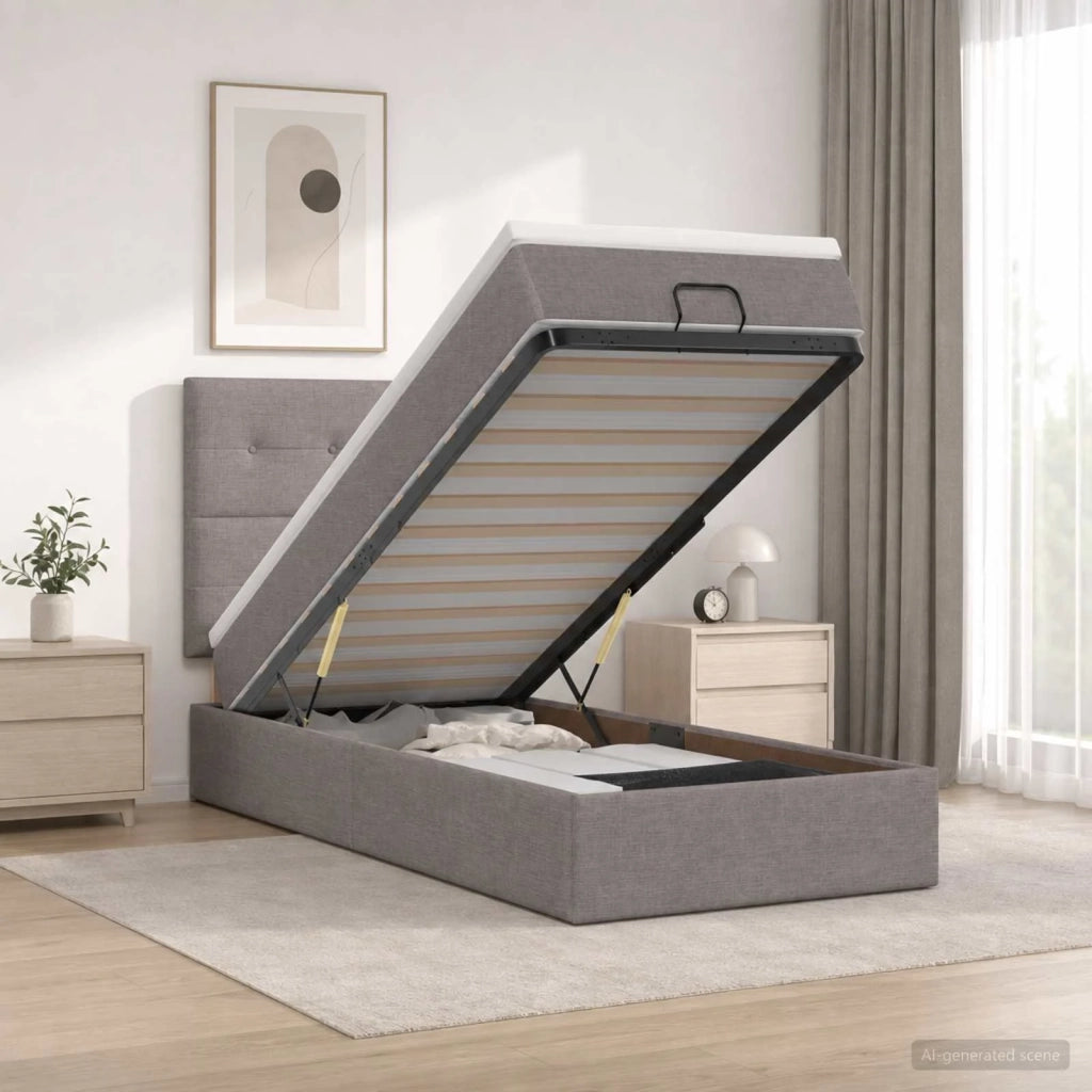 Letto Ottomano con Materasso e LED Tortora 90 x 200 cm Tessuto 3458045