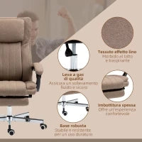 Sedia da Ufficio Massaggiante con Poggiapiedi e Telecomando, in Tessuto Effetto Lino, 65x61x108-118 cm, Marrone
