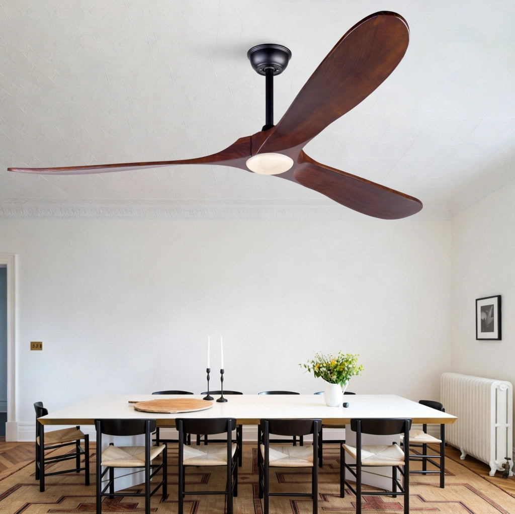 Ventilatore a soffitto con luce LED 70" in legno massello Noce/Nero, telecomando