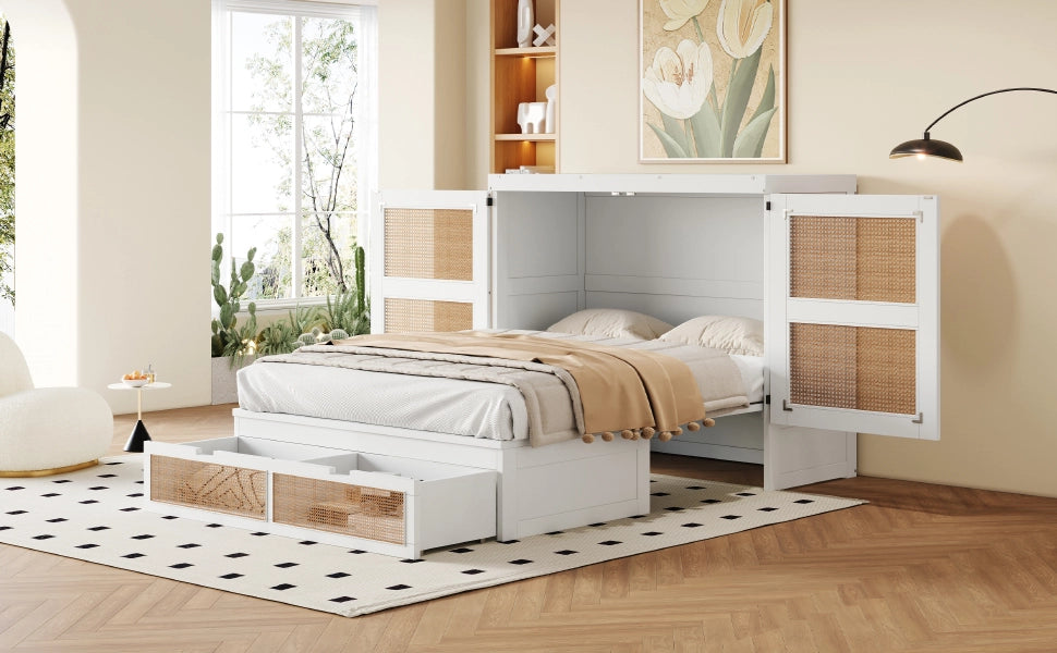 DESMIU Letto a scomparsa 2 posti con 2 cassetti, vano contenitore e ante 270°, 140 × 200 cm, senza materasso