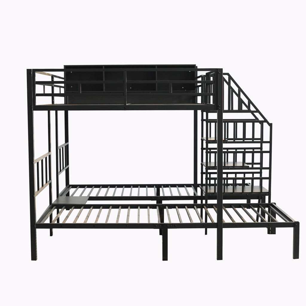 Letto a Castello 90x200 cm e 140x200 cm; 3 Posti; Scala con Corrimano e Contenitore