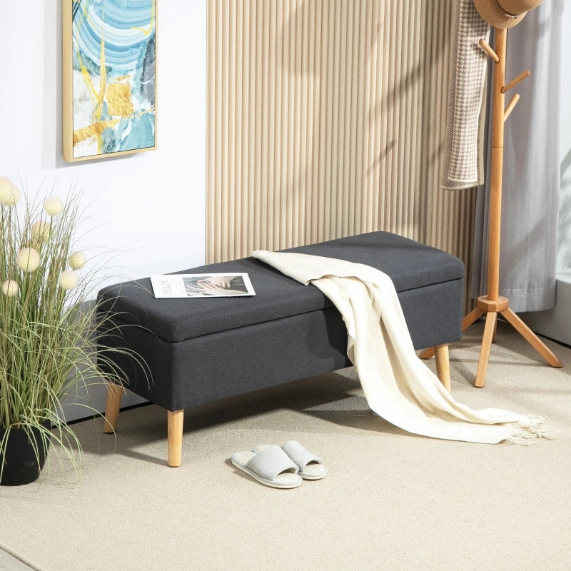 Panca contenitore in stile scandinavo con seduta imbottita e vano portaoggetti in poliestere grigio scuro 110 × 39 × 45 cm