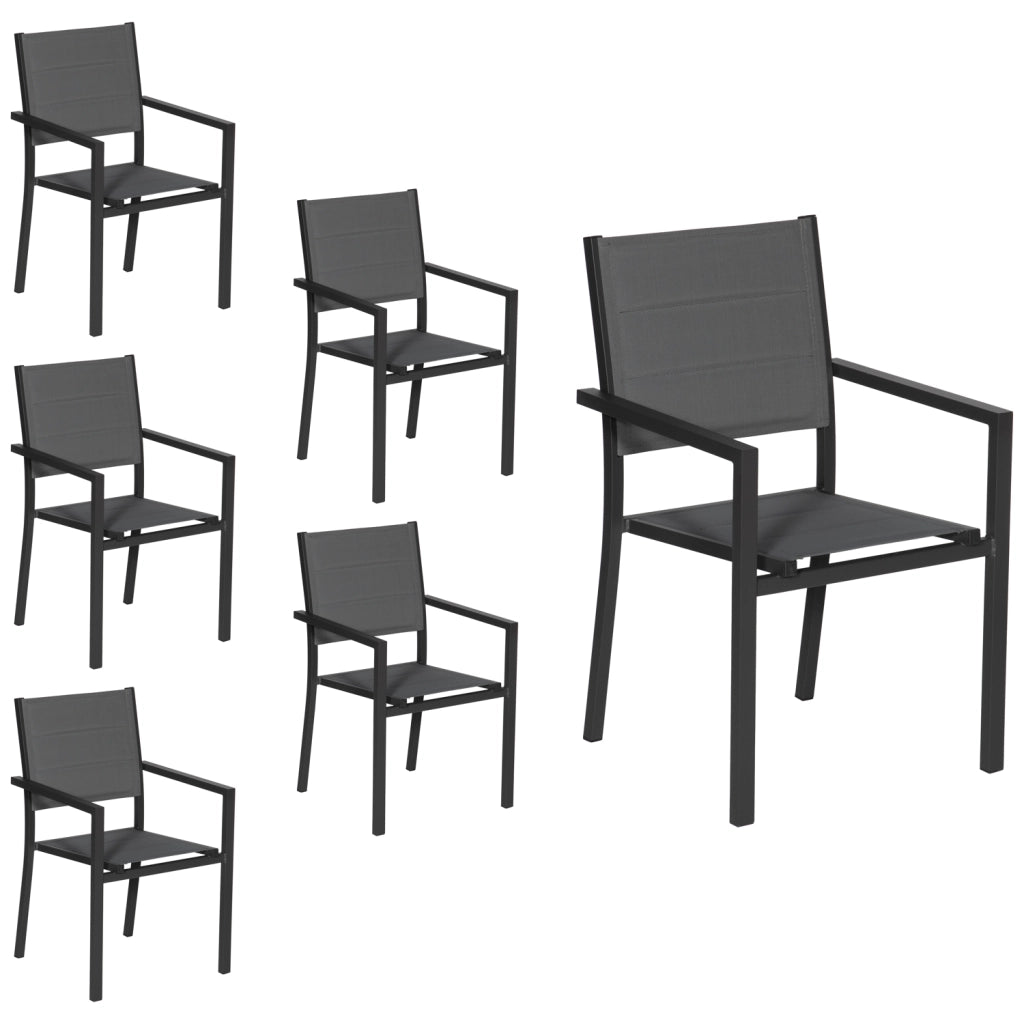 Set di 6 sedie imbottite in alluminio antracite - textilene grigio