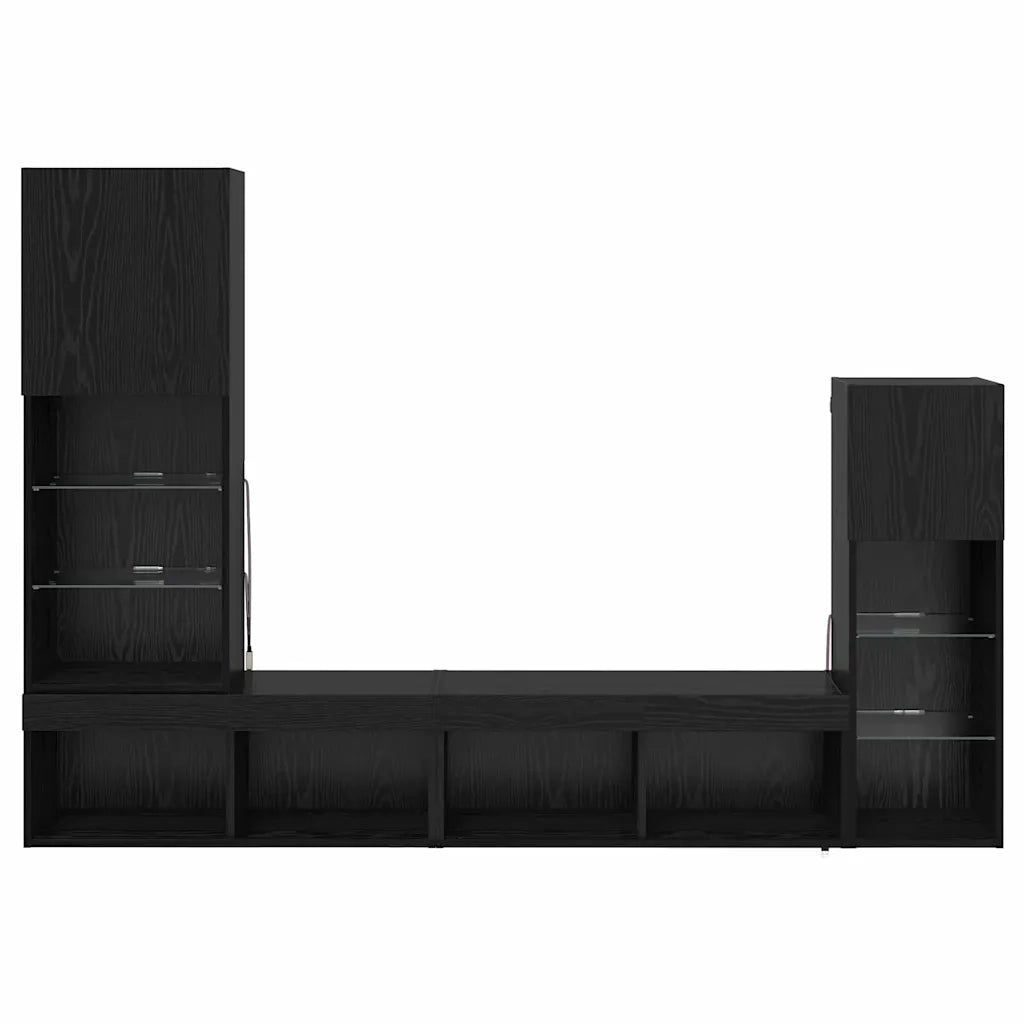 Mobile Porta TV a Muro 4 pz-Credenza per TV Rovere Nero Legno multistrato