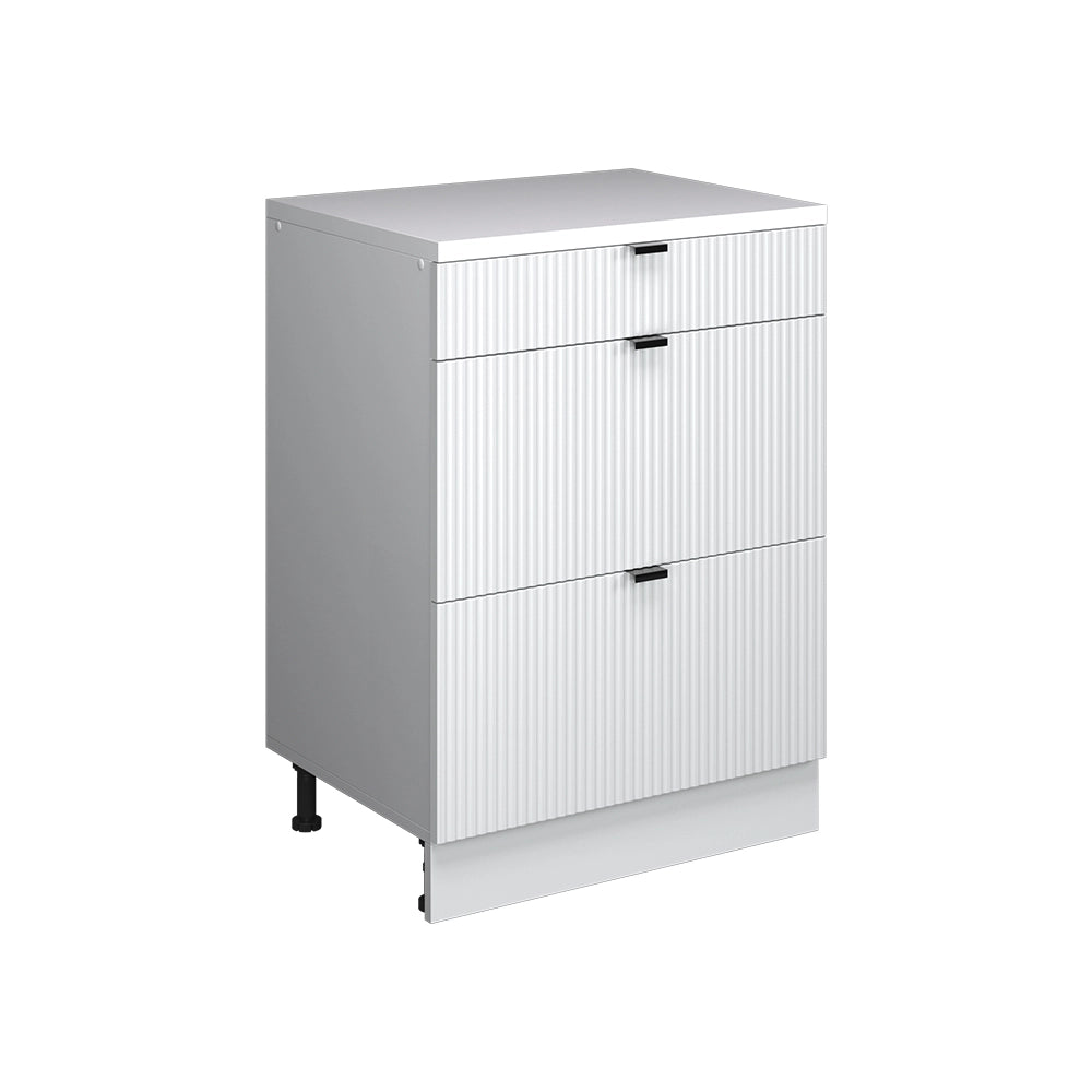 Mobile cucina sottotetto R-Line Ondulazione bianca/Bianco 60 cm senza inclinazione con 3 cassetti Vicco