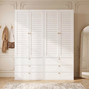 Armadio 4 ante con 6 cassetti e 2 aste appendiabiti; bianco; 180x50x200 cm