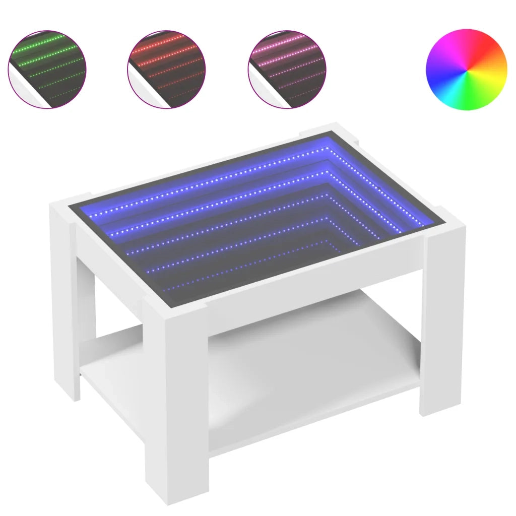 Tavolino Salotto con LED Bianco 73x53x45 cm Legno Multistrato 847546