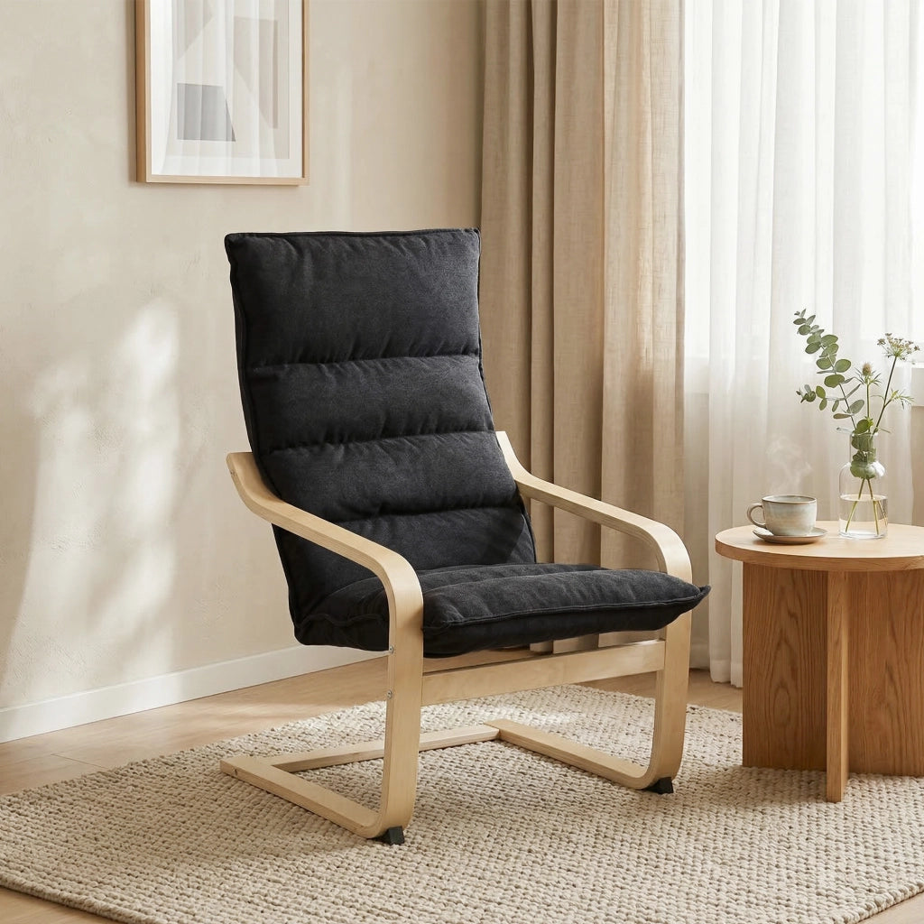 Poltrona Soggiorno Schienale Alto Imbottita ¨C Xylo ¨C Velluto Nero Gambe Legno 67x83x105 cm