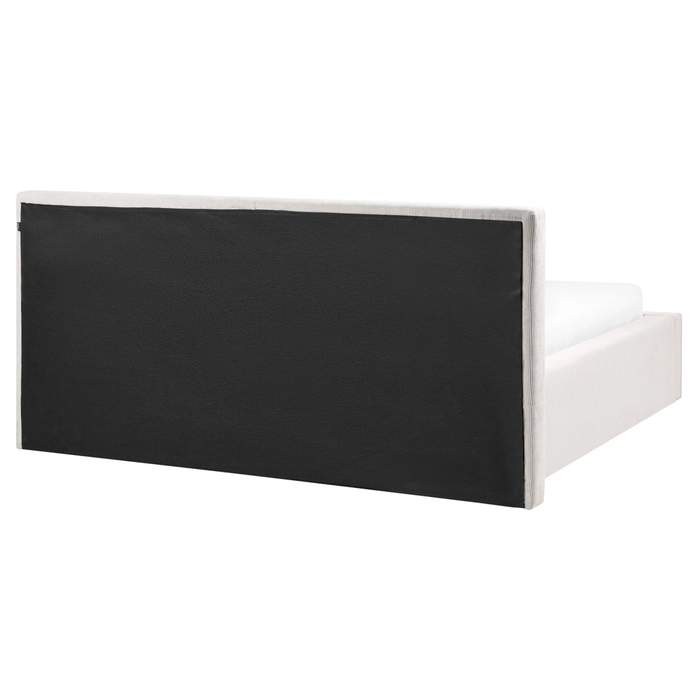 Letto imbottito in velluto a coste 160 x 200 cm con contenitore beige chiaro design moderno