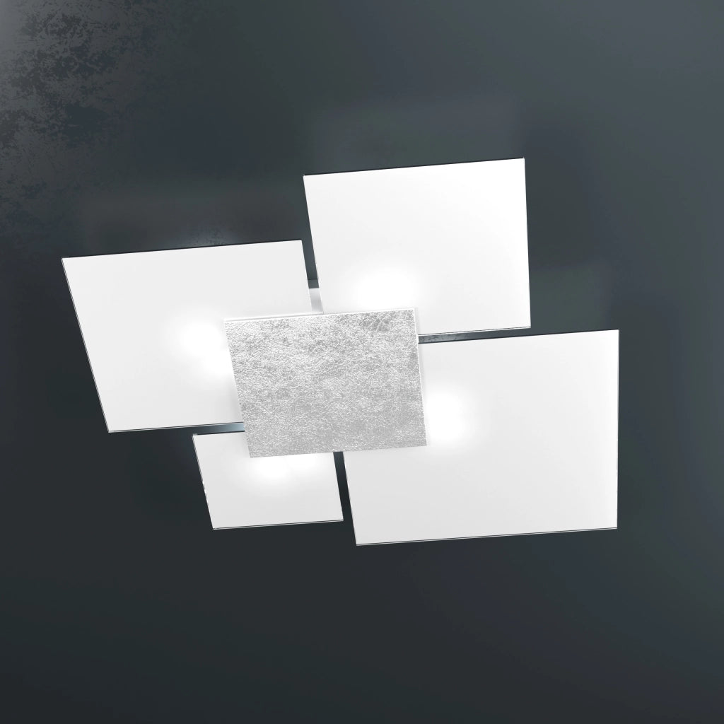 Toplight Plafoniera da soffitto rettangolare Upgrade 4 luci con attacco GX53, struttura colore argento e bianco, design moderno 91x86x15cm