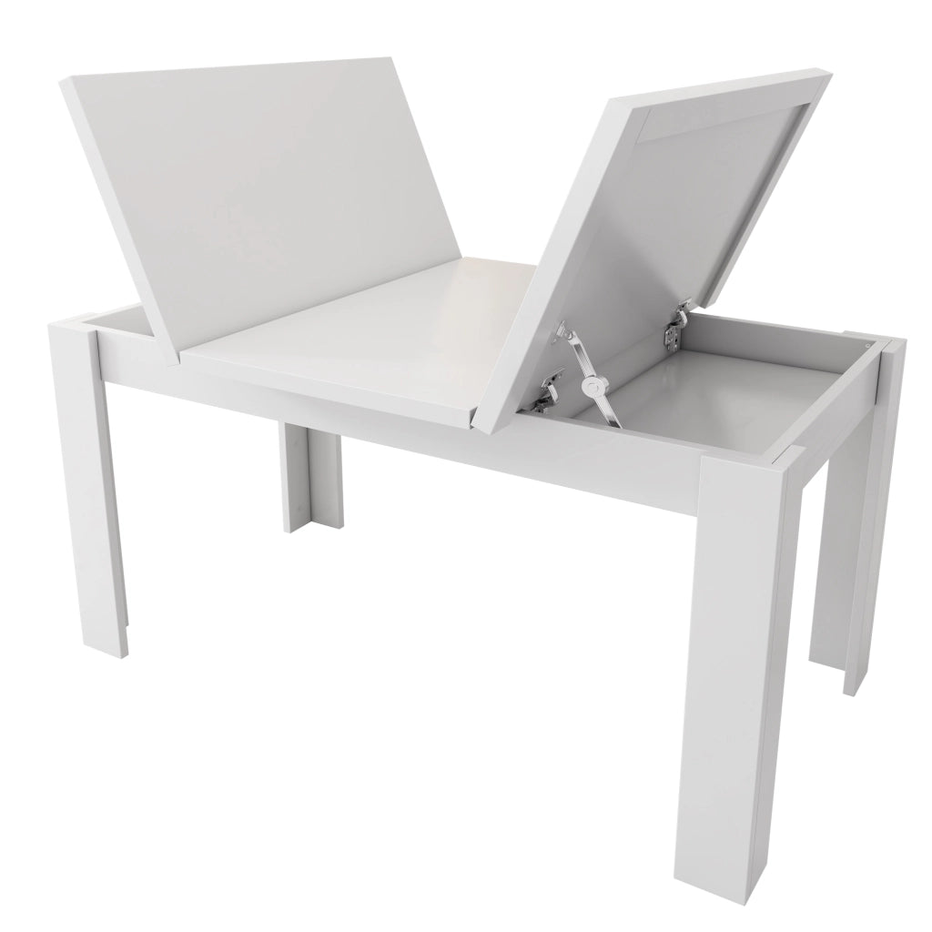 Tavolo da pranzo con piano ribaltabile e vano contenitore stile moderno per sala da pranzo e cucina in MDF bianco 120 × 70 cm