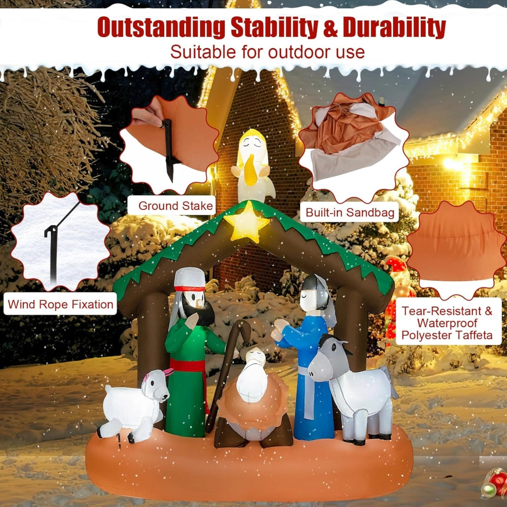 Decoration Noel, Presepe di Natale Natività, gonfiabile, 172 x 76 x 180 cm, con 7 luci LED lucide, soffiatore incorporato, decorazione natalizia per esterni e interni per giardino, cortile