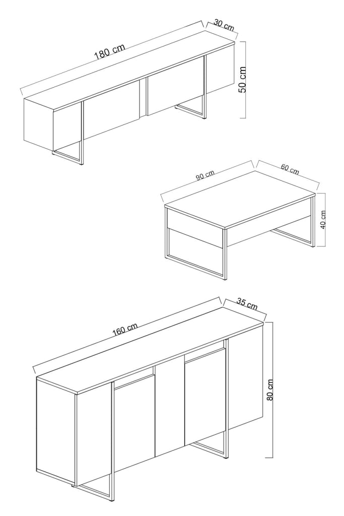 Set di mobili da salotto in legno "Luxe" - 160 x 35 x 80 cm - Marrone
