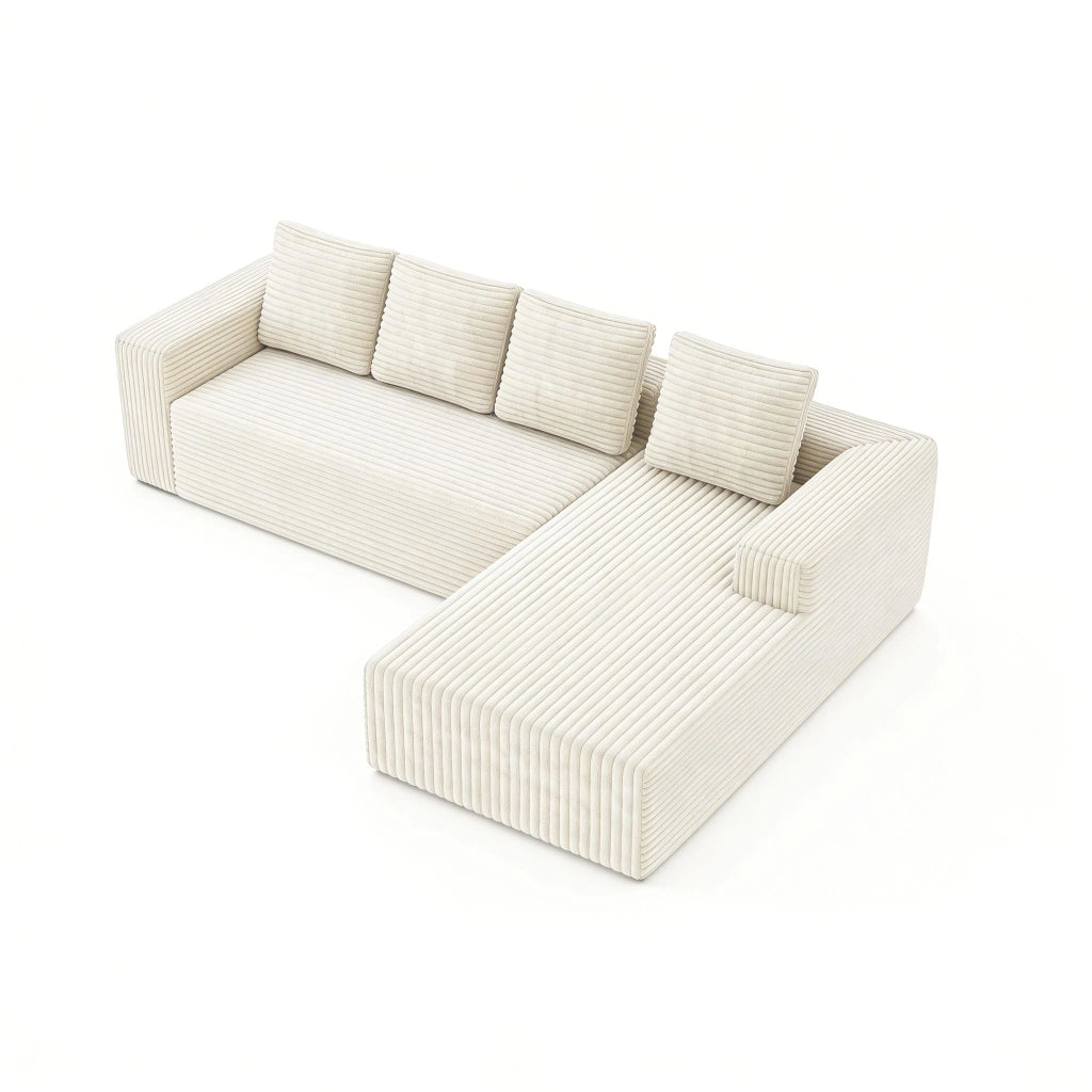 Divano ad angolo, divano a L, con poltrona reclinabile a destra, design modulare, 4 cuscini, pronto all’uso, beige