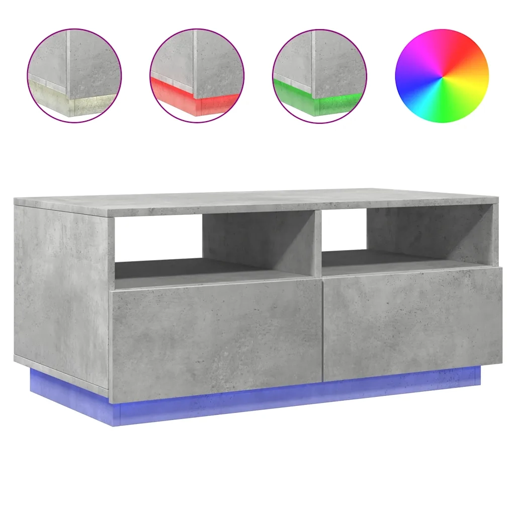 Tavolino da salotto | Tavolino da caff¨¨ | Tavolino da Soggiorno con Luci LED Grigio Cemento 90x49x40 cm