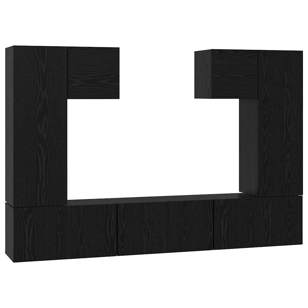 Set mobile TV 7 pz-Credenza per TV Rovere Nero Legno multistrato 194477