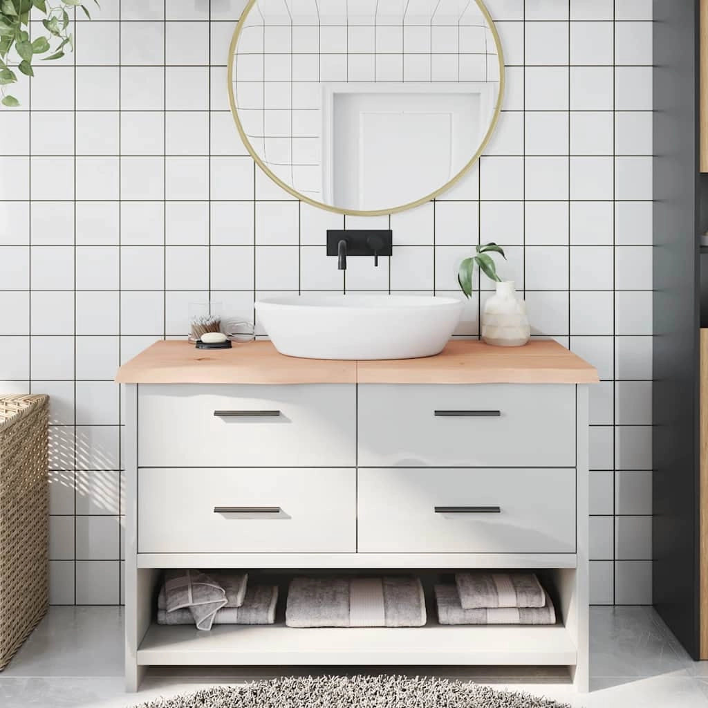 Piano Bagno 120x60x(2-4) cm in Legno Massello Non Trattatocod mxl 95898