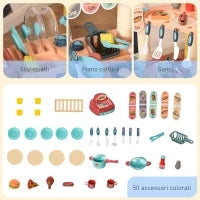 Cucina Giocattolo Per Bambini 3-6 Anni, Caffetteria Ristorante con 50 Accessori Inclusi, 79.5 x 33 x 90.5cm