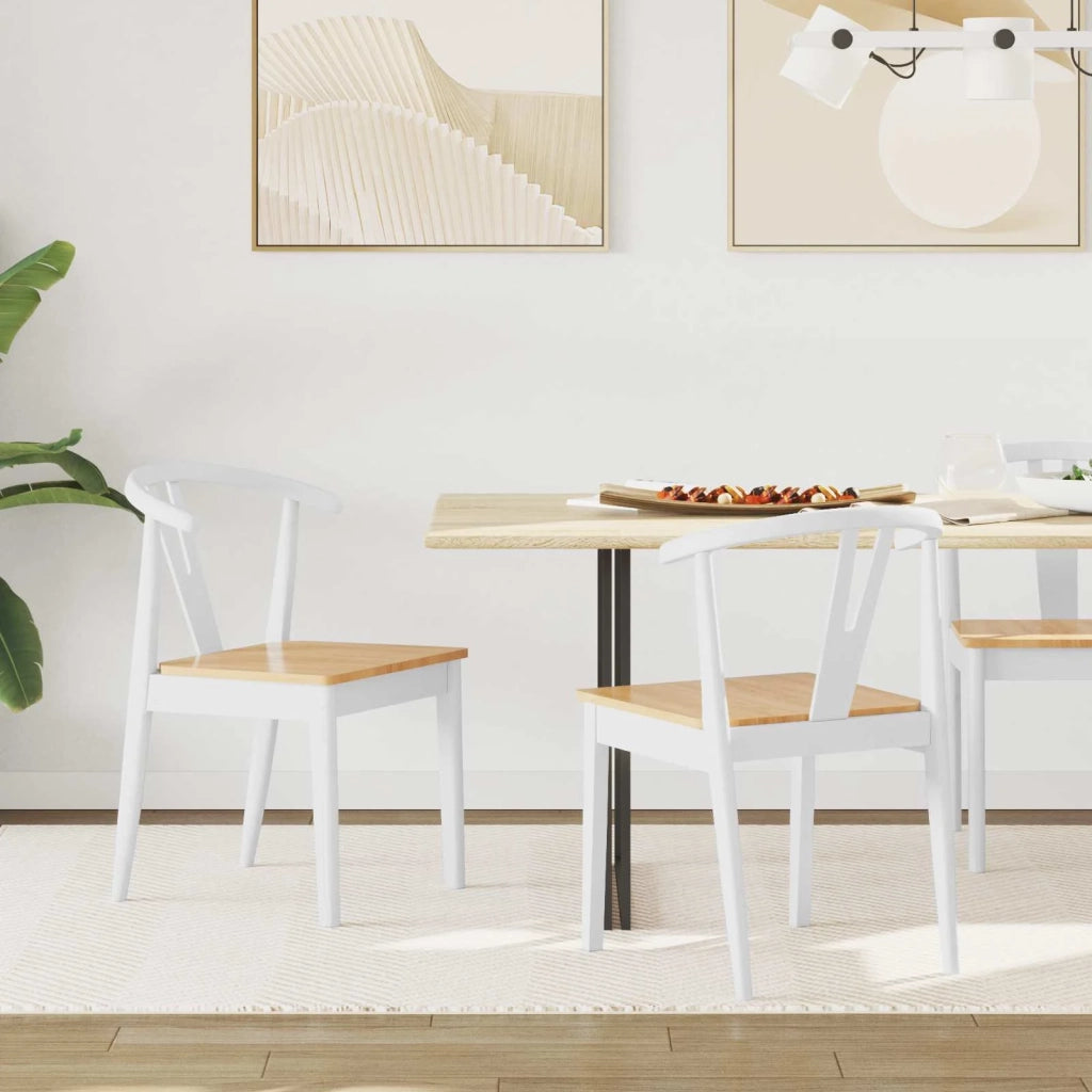 Sedia da pranzo 2 pz | Sedie da cucina Bianco e Naturale Legno di gomma solido