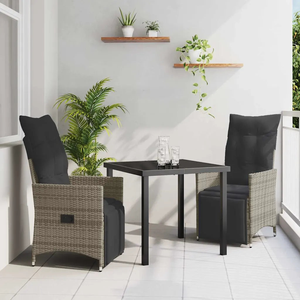 Set da Pranzo per Giardino con cuscino 3 pcs Grigio polyrattan 3379576