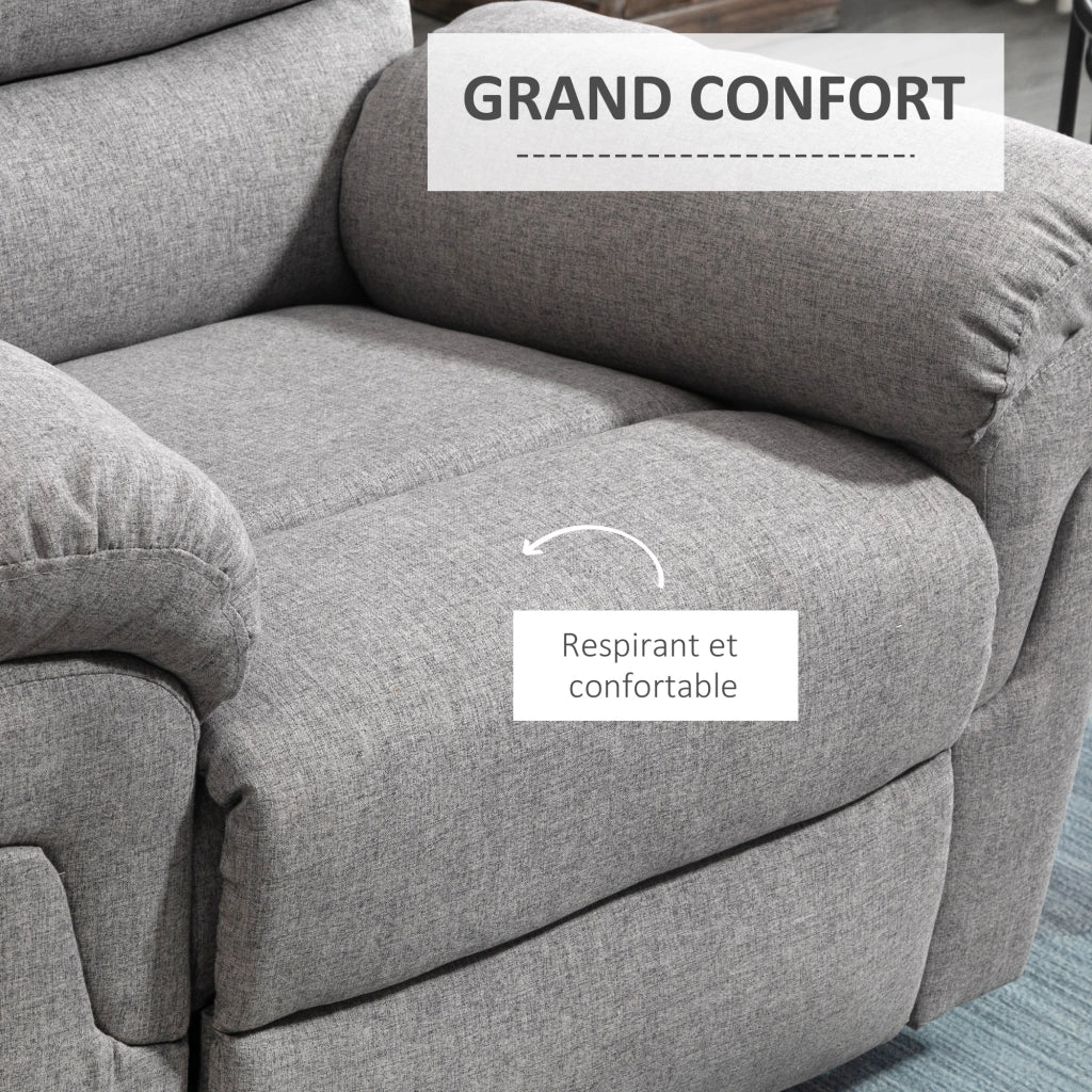 Poltrona Relax Reclinabile Manuale ¨C Xylo ¨C Tessuto Poliestere Grigio Chiaro con Poggiapiedi