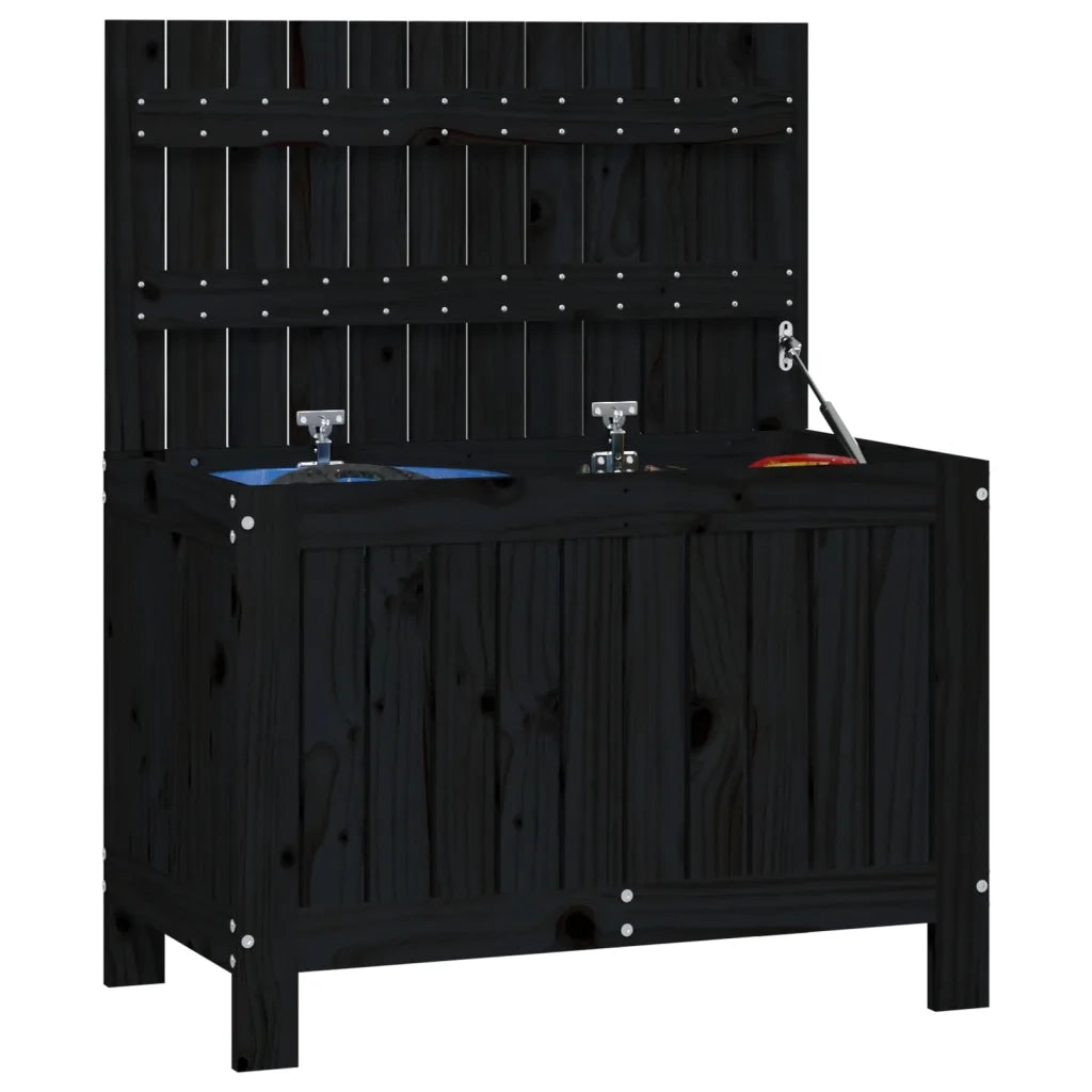 Contenitore da Giardino Nero 76x42,5x54 cm Legno Massello Pino 823826