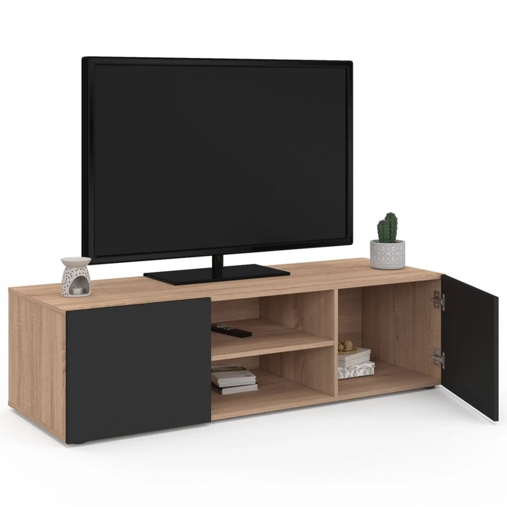 IDMarket - Mobile TV 113 cm ELI in legno effetto faggio con ante nere