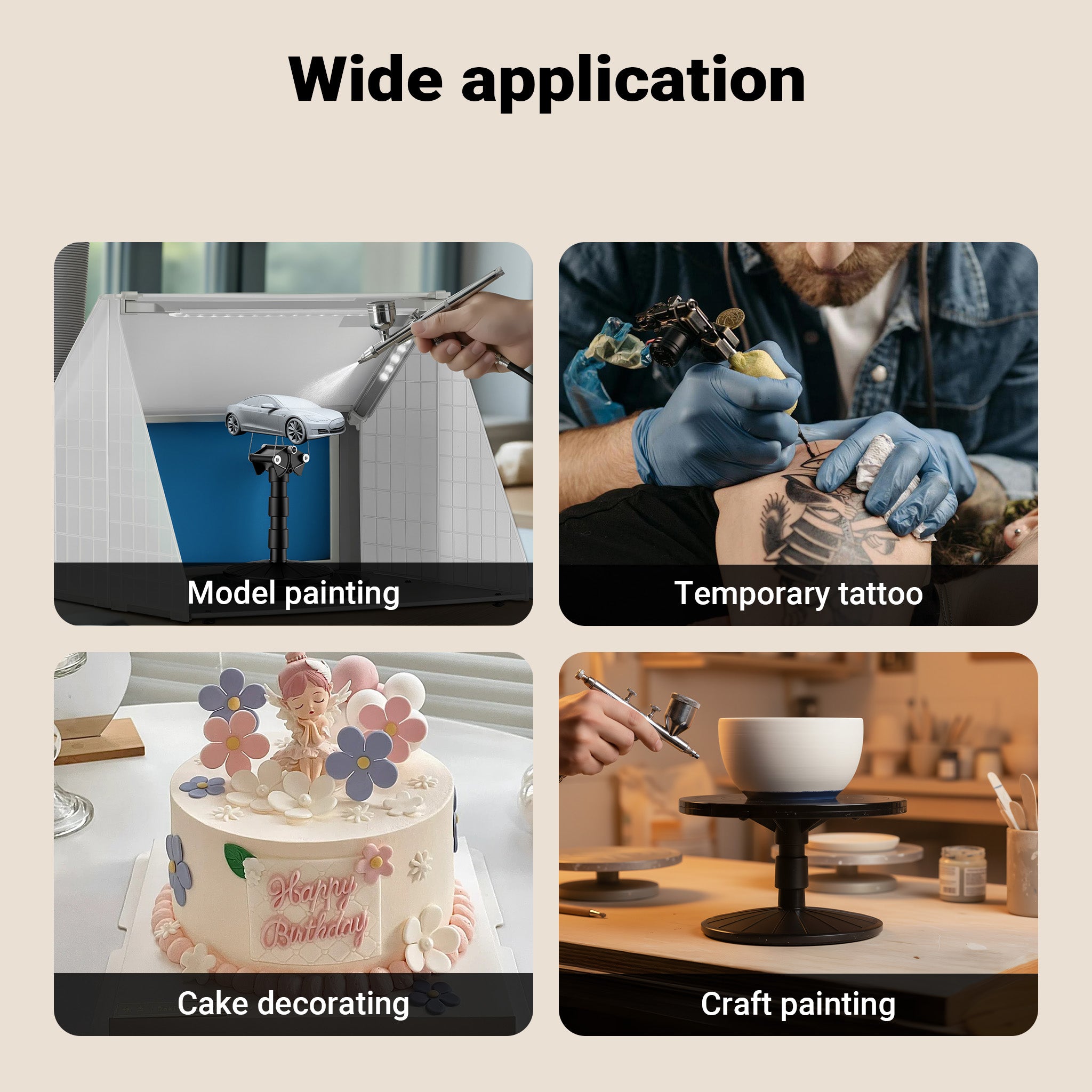 Compressore aerografo AS18TB 1/6 CV, con portata d'aria 20-23 l/min, compressore silenzioso per pistola aerografo con serbatoio da 1 litro, aria compressa per aerografia