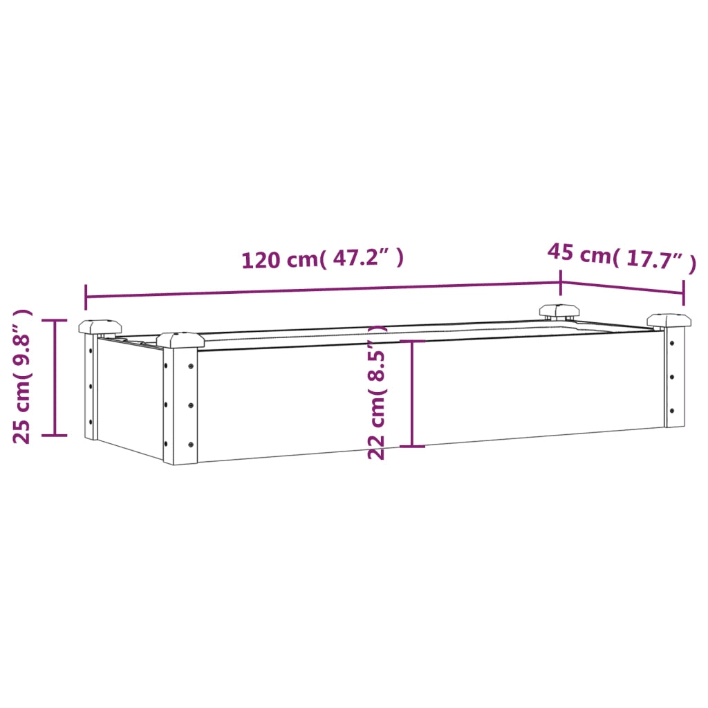 Fioriera Giardino con Fodera-Vaso da giardino Grigia 120x45x25cm Massello Abete