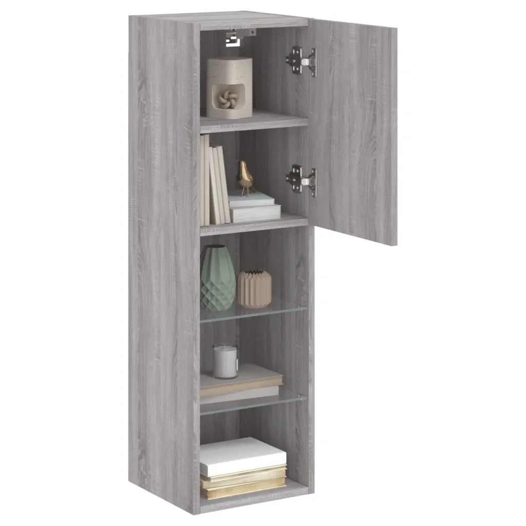 Mobile TV con Luci LED-Credenza per TV Grigio Sonoma 30,5x30x102 cm