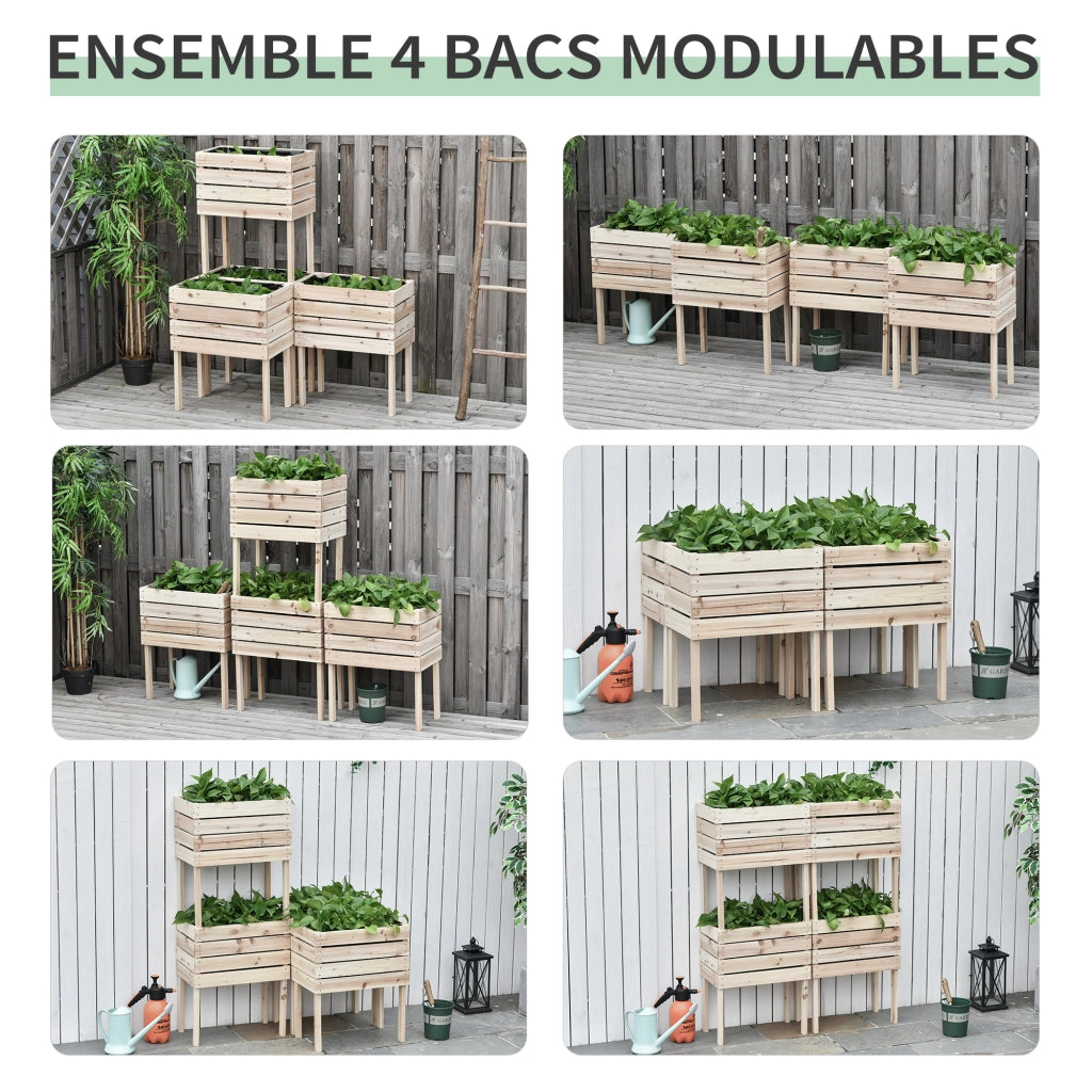 Vasi da Giardino con Supporto ¨C zephmum ¨C Legno di Pino Naturale 50x30x60 cm