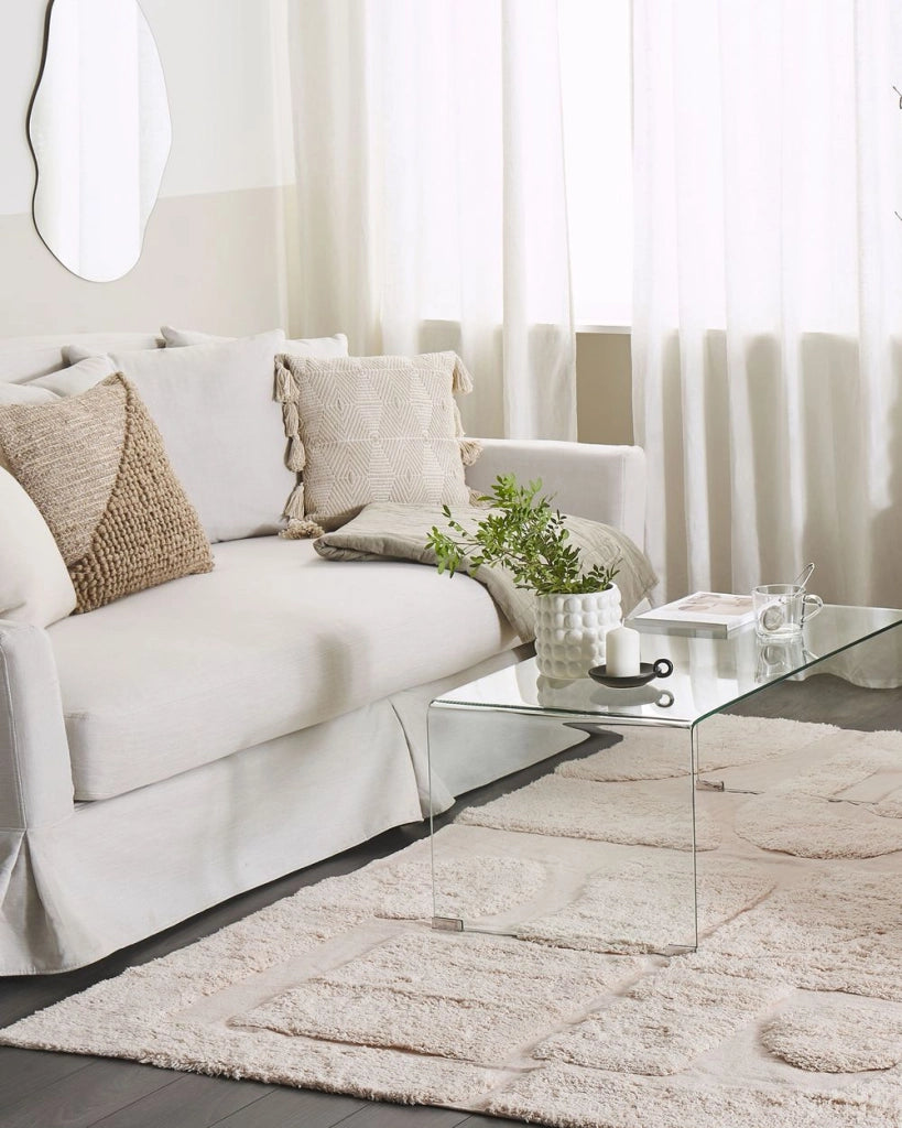 Tappeto Beige di Cotone fatto a mano morbido con motivo astratto 160 x 230 cm