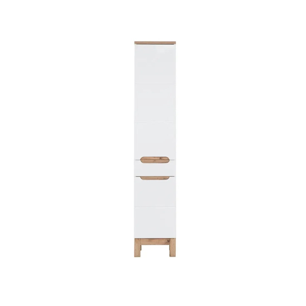 Colonna bagno ERMANO – Rovere chiaro e bianco lucido – 35x187 cm – 2 porte – Da posare