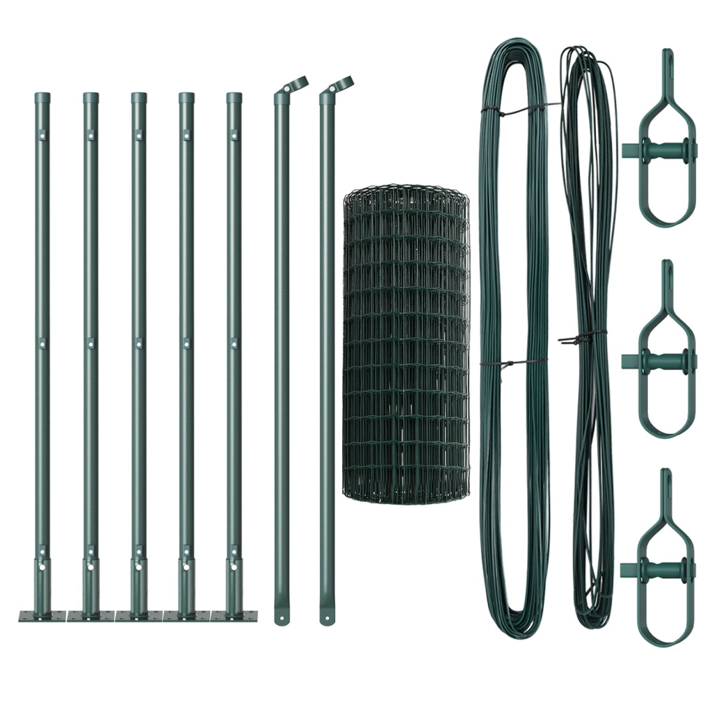 Recinzione Euro con 7 Pali Flangiati 0.4x10 m Acciaio Galvanizzato